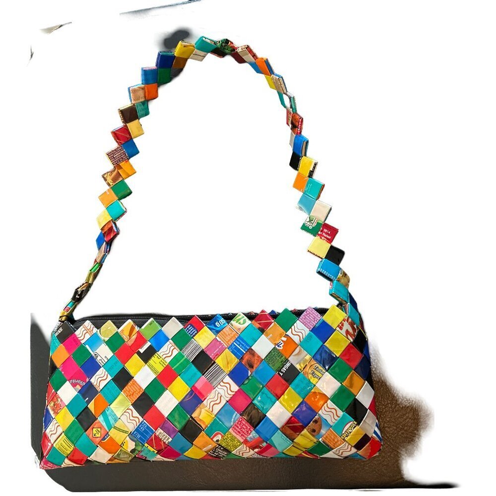 Upcycled Cereal Box Purse Colorful Woven Design Eco-Friendly Fashion Handmade - Picture 8 of 8